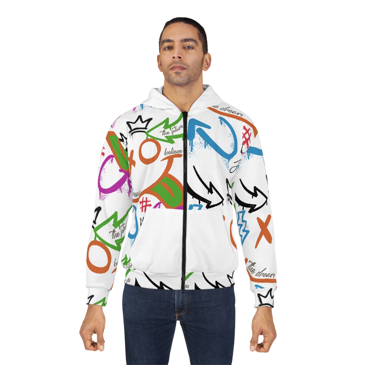 Unisex Zip Hoodie - The Dreamer Collection, Colorful, Graffiti, Street Art Inspired Design