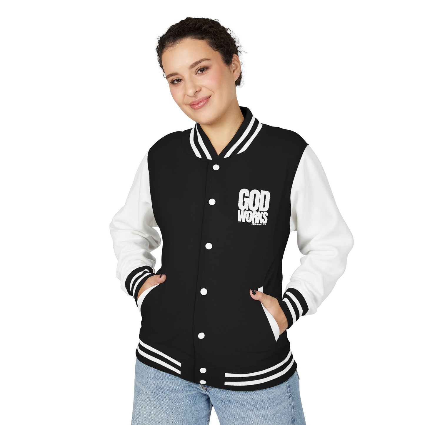 God Over Everything Letterman Jacket — Black & White Varsity Jacket