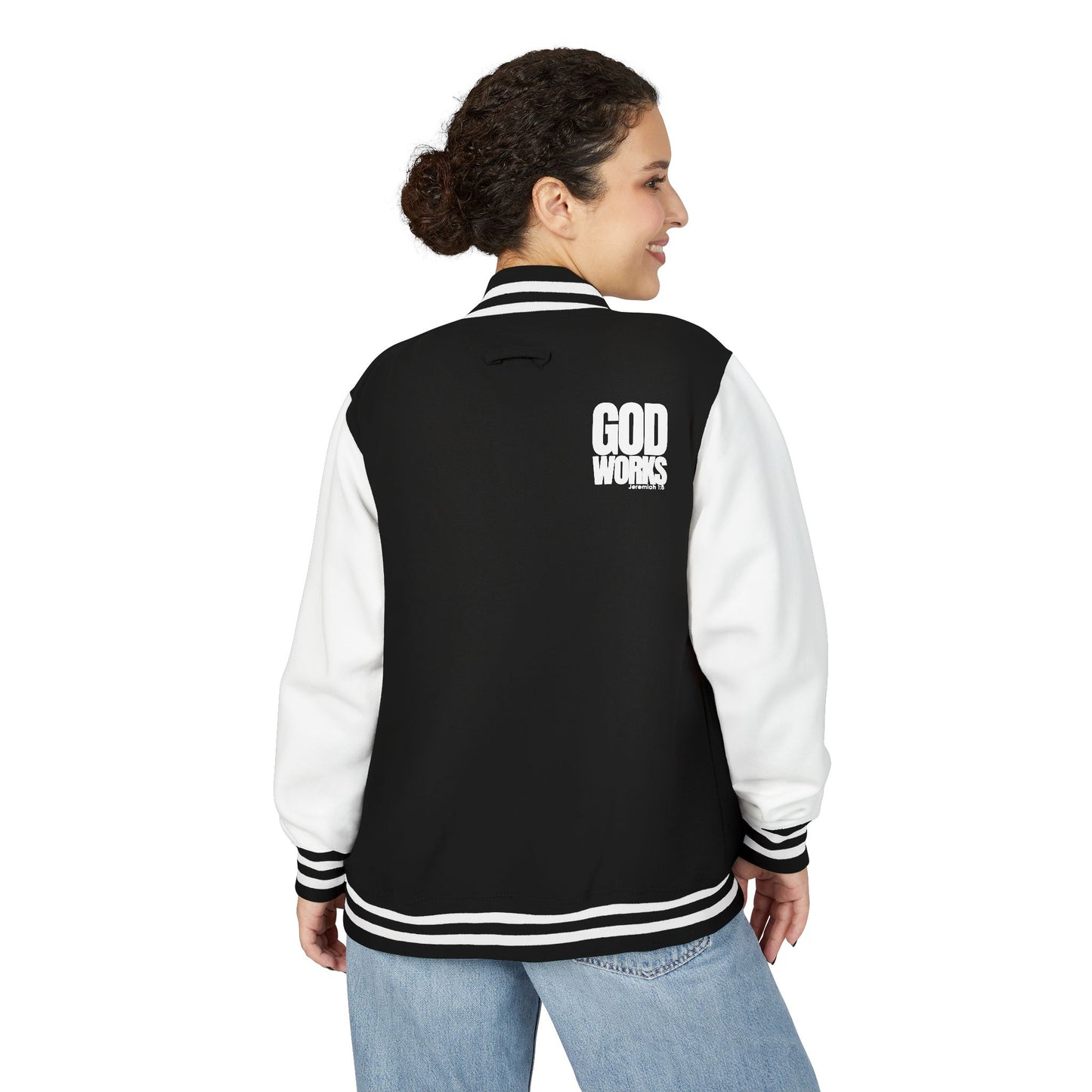 God Over Everything Letterman Jacket — Black & White Varsity Jacket