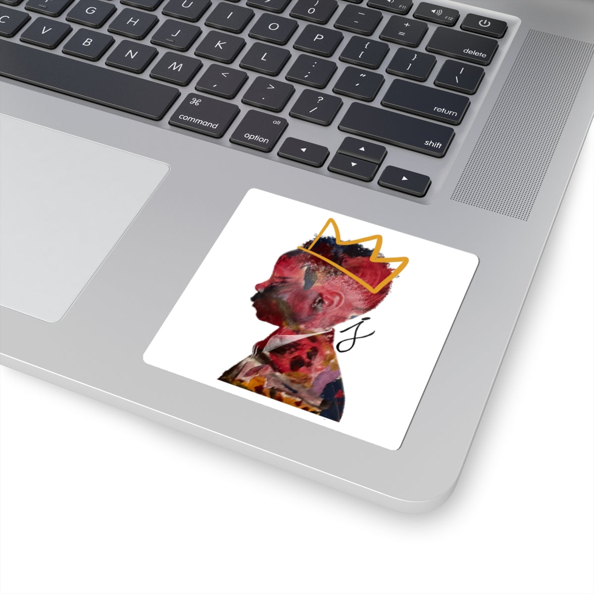 Crowned Child Silhouette Kiss-Cut Sticker — Abstract Portrait Art Sticker for Laptops & Journals
