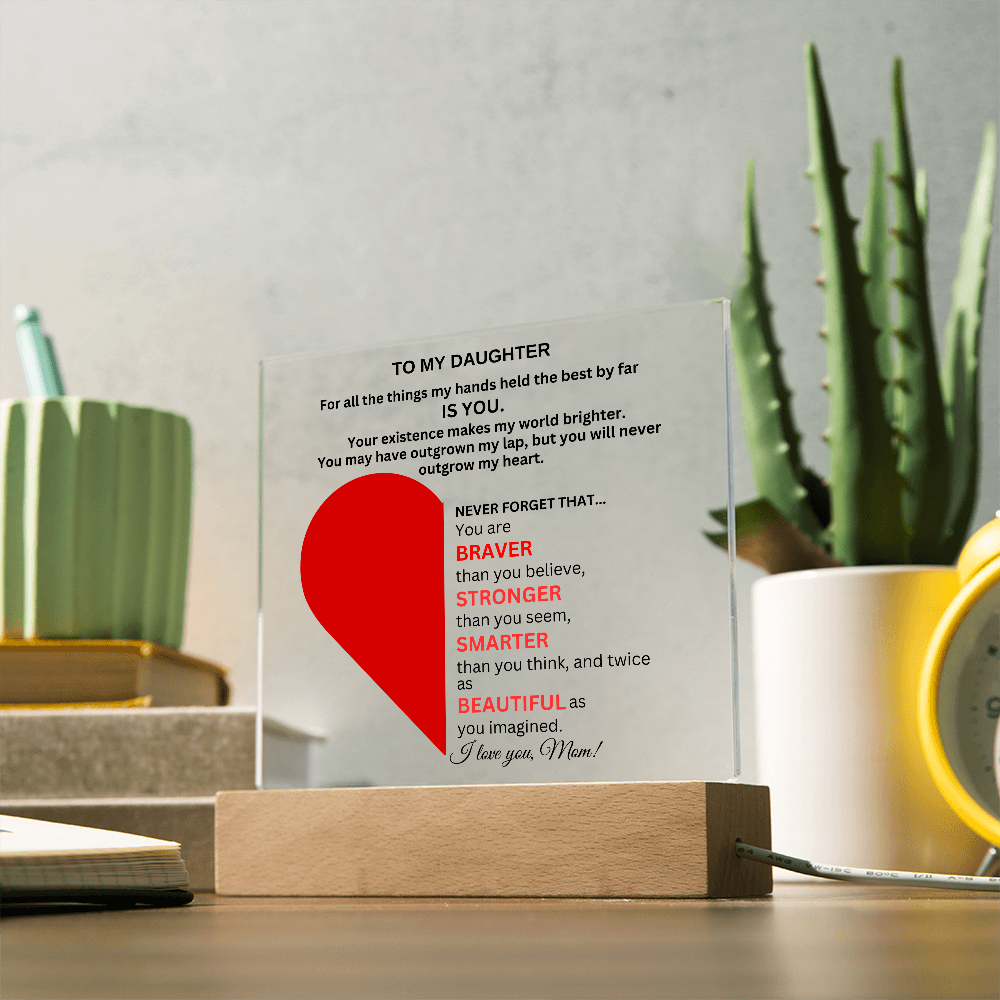 Gift For Wife Red Heart Clear Square Acrylic Block -  Keepsake Gift
