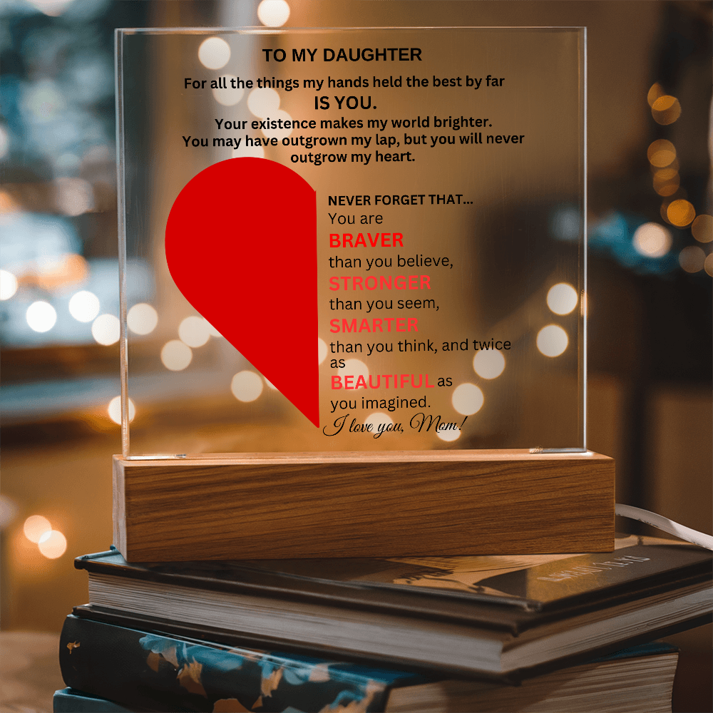 Gift For Wife Red Heart Clear Square Acrylic Block -  Keepsake Gift