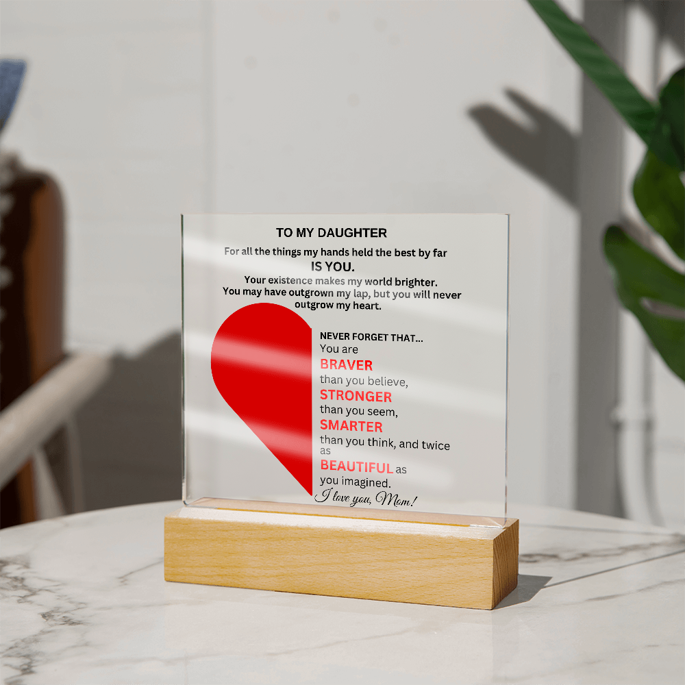 Gift For Wife Red Heart Clear Square Acrylic Block -  Keepsake Gift