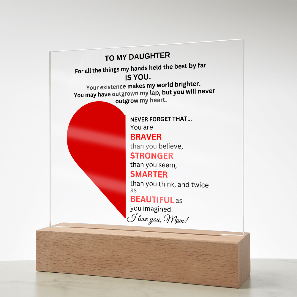 Gift For Wife Red Heart Clear Square Acrylic Block -  Keepsake Gift