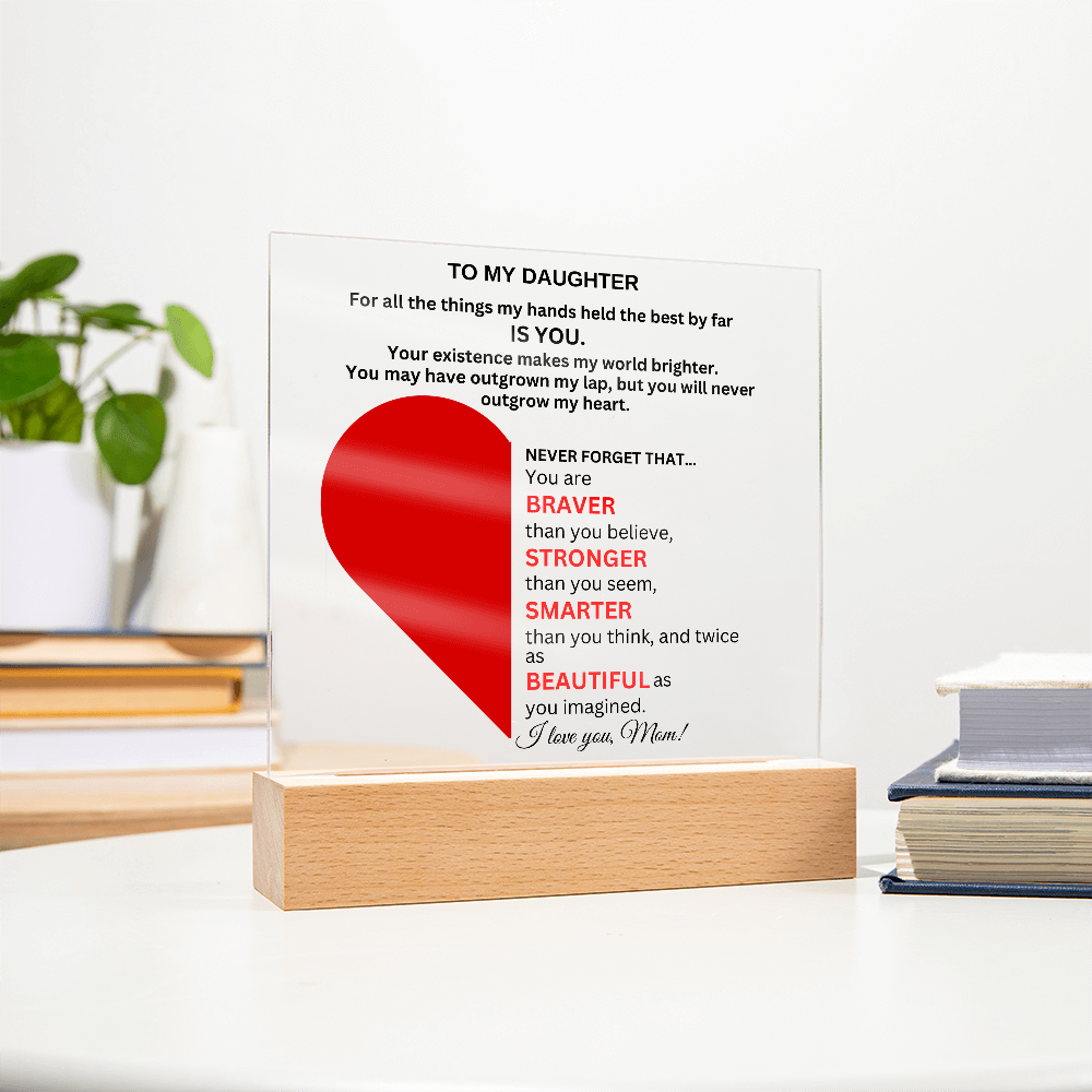 Gift For Wife Red Heart Clear Square Acrylic Block -  Keepsake Gift